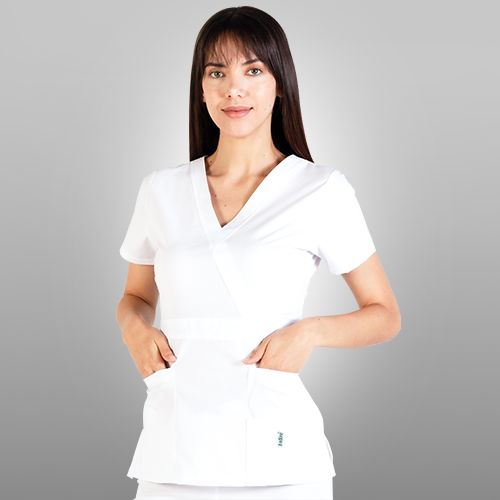 Blusa laboral mujer microfibra blanca Bali - Uniformes para clínica, spa y  estética Syra's